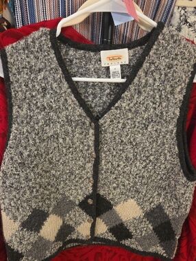 Talbots Gray & Cream Argyle Wool-Blend Buttoned Sweater Vest